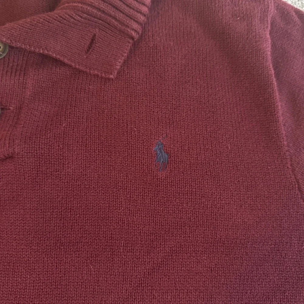 Polo Ralph Lauren Mens XL Burgundy Mock Neck 3-Button Knit Sweater Pony Logo